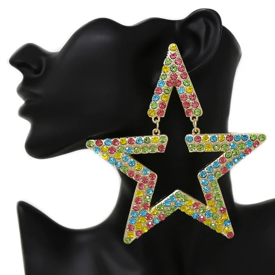 Star Shape Heavy Duty Glass Stone Pave Earrings