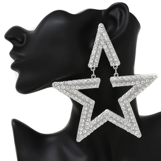 Star Shape Heavy Duty Glass Stone Pave Earrings