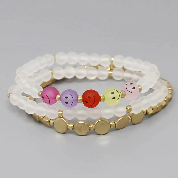 Smiley Face Beaded Stretch Bracelet Set