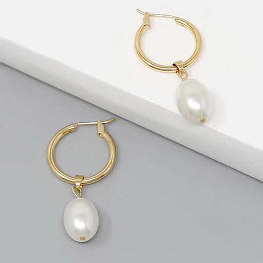 Pearl Drop Hoop Earrings