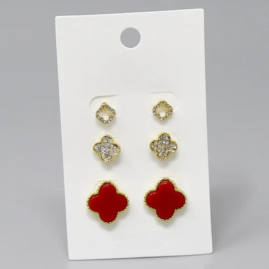 Clover Shape Stud Earring Set