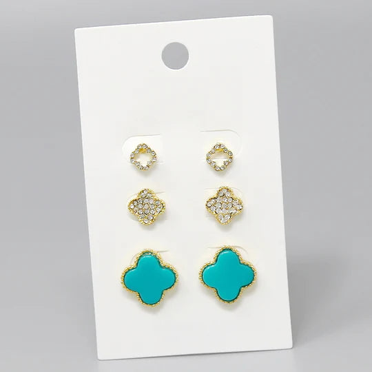 Clover Shape Stud Earring Set