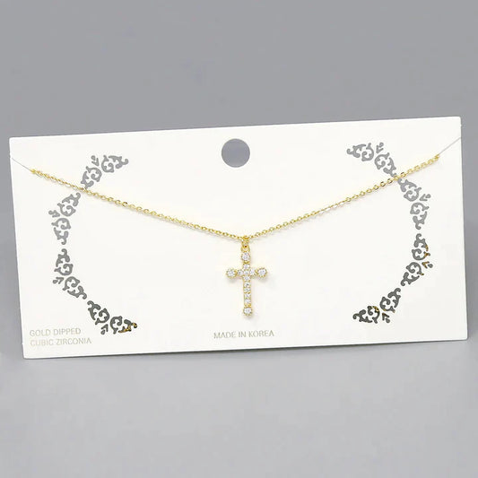 Cross CZ Pave Pendant Short Chain Necklace