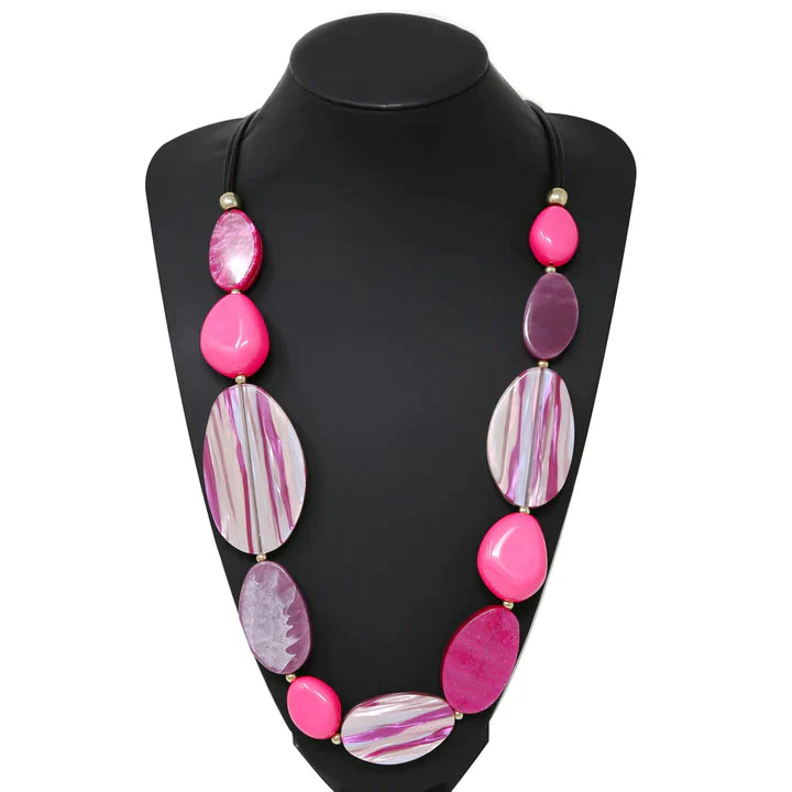 Marble Acetate Bead Long Necklace