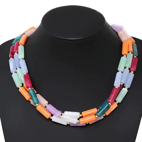 Marble Acetate Tube Beaded Multi Strand Short Necklace