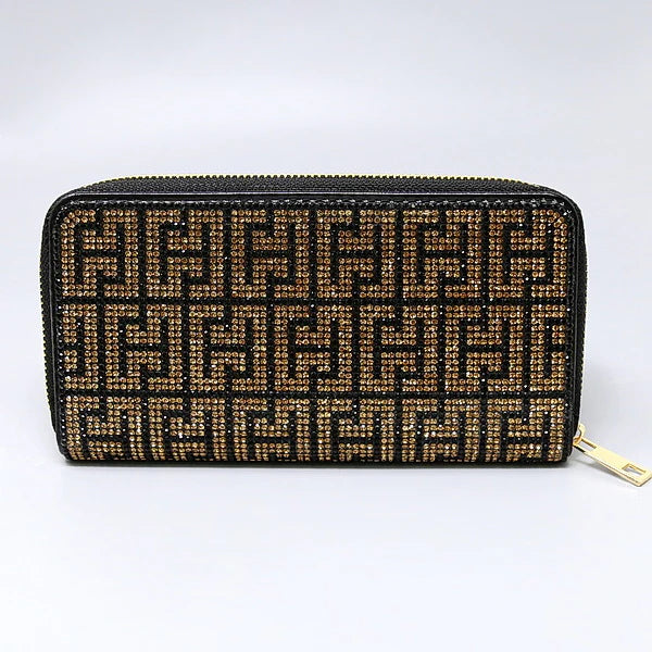 Greek Print Rhinestone Zipper Wallet