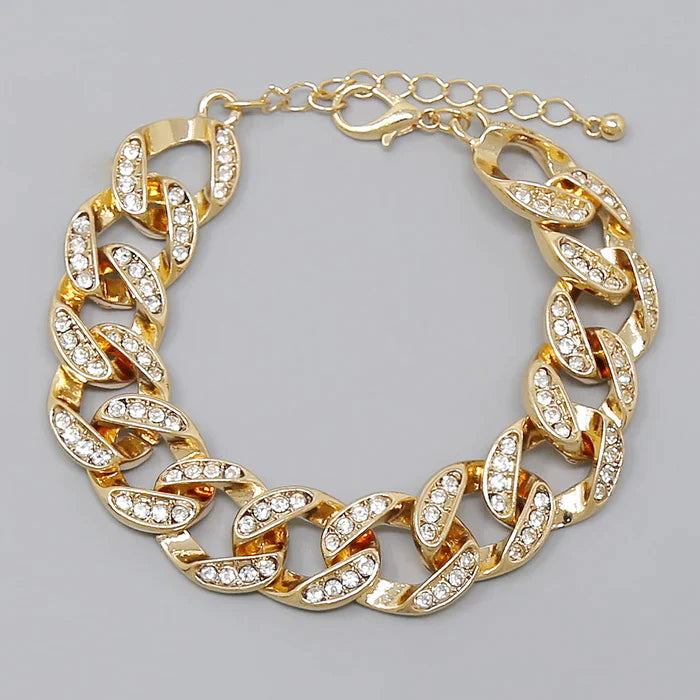 Glass Stone Pave Curb Chain Bracelet