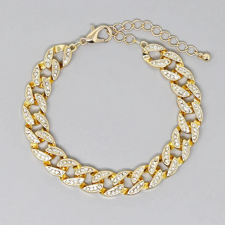 Glass Stone Pave Linked Chain Bracelet