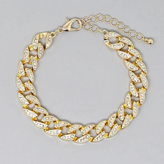 Glass Stone Pave Linked Chain Bracelet