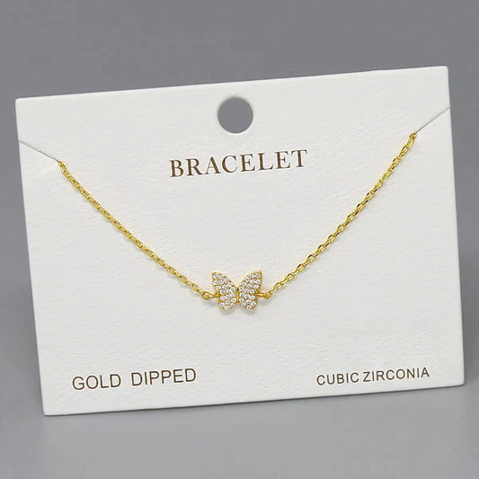 Butterfly Cubic Zirconia Charm Delicate Chain Bracelet