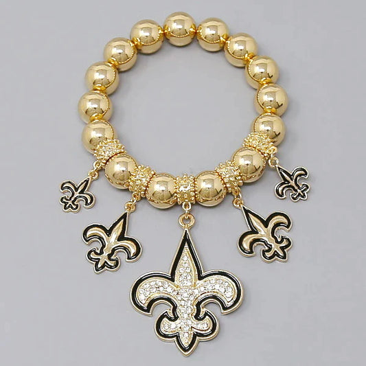 Fleur De Lis Multi Charm Beaded Bracelet