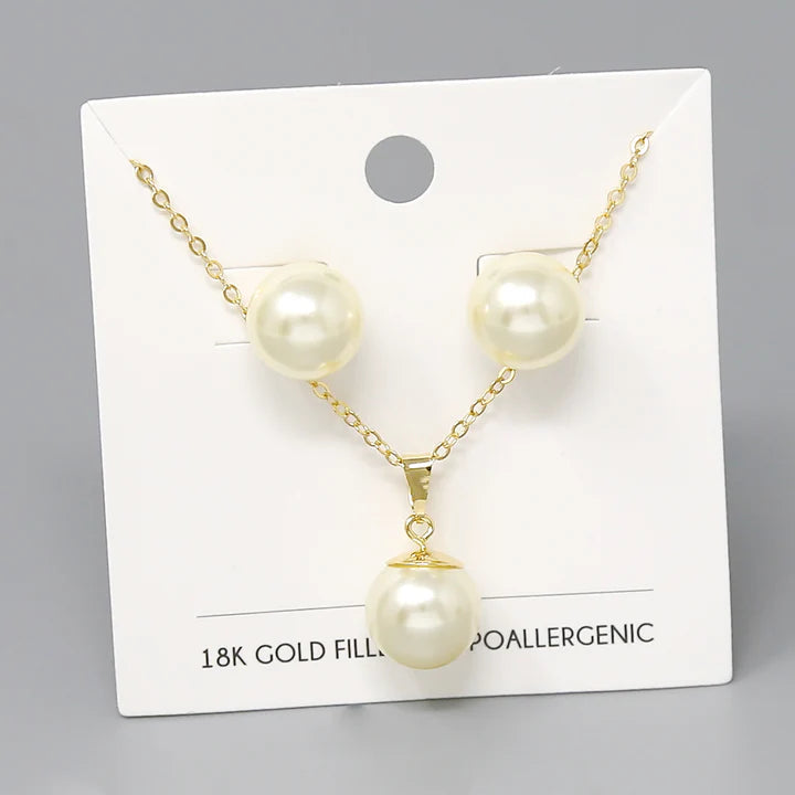 18K Gold Dipped Pearl Pendant Necklace Set