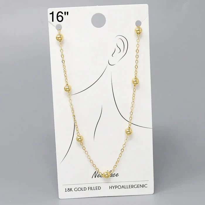 18K Gold Dipped Metal Bead Chain Necklace - 16"