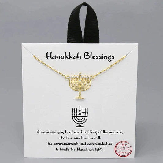 Tell Your Story: HANUKKAH BLESSINGS Menorah Pendant Short Necklace