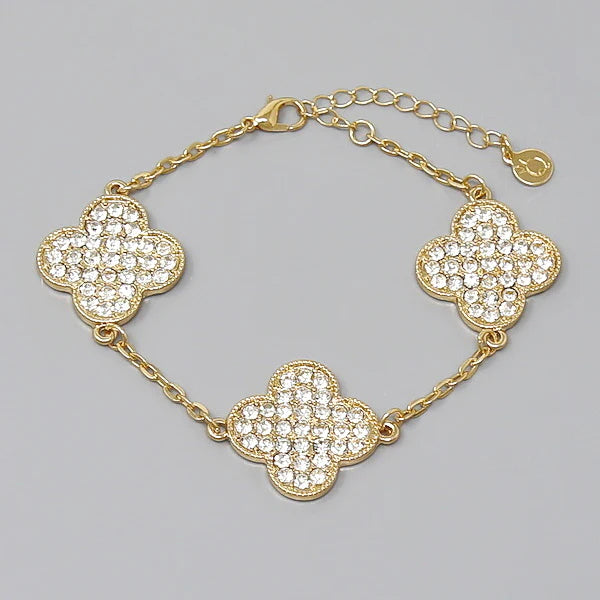 Glass Stone Pave Quatrefoil Charm Bracelet