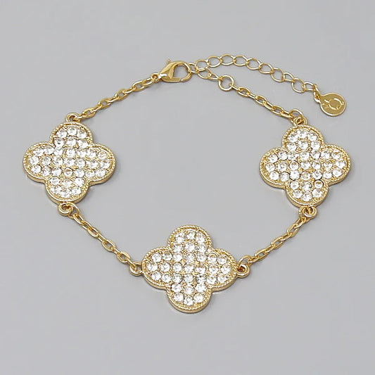 Glass Stone Pave Quatrefoil Charm Bracelet