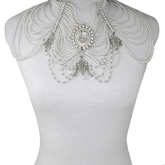 Pearl Beaded Multi Strand Draped Bib Necklace