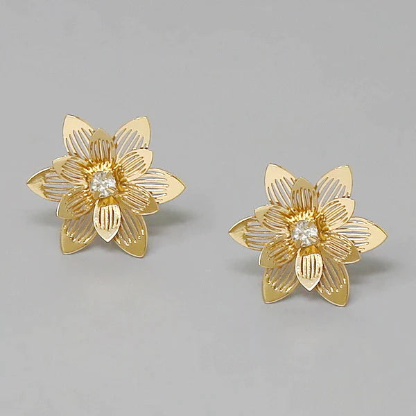 Flower Textured Metal Stud Earrings