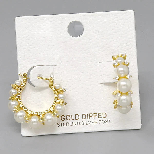 Pearl & CZ Embellished Hoop Earrings