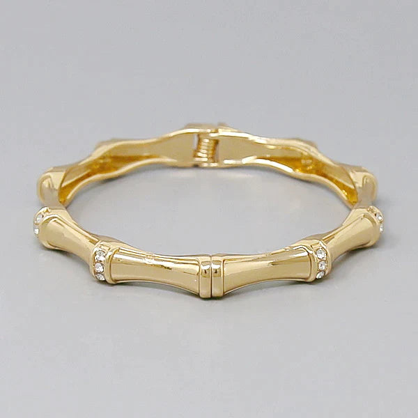 Bamboo Texture Glass Stone Pave Bangle Bracelet