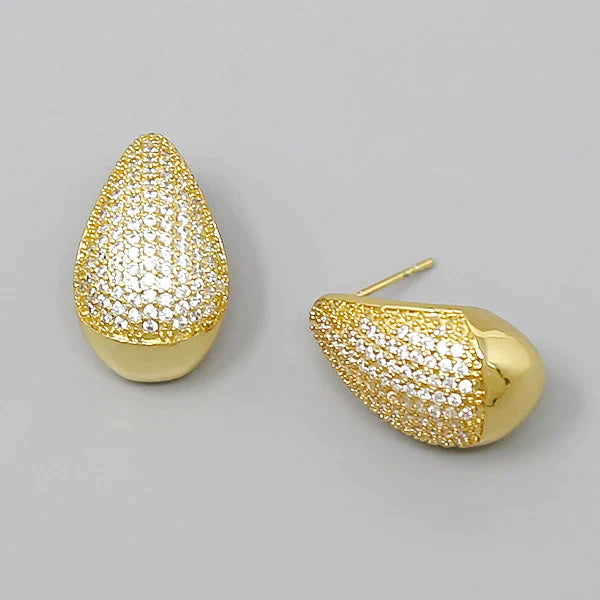 CZ Pave Teardrop Statement Stud Earrings