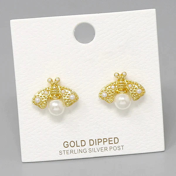 Bee Pearl Embellished Stud Earrings