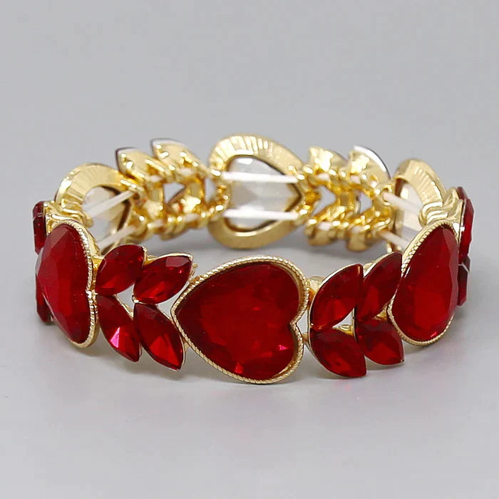 Heart Glass Stone Embellished Stretch Bracelet