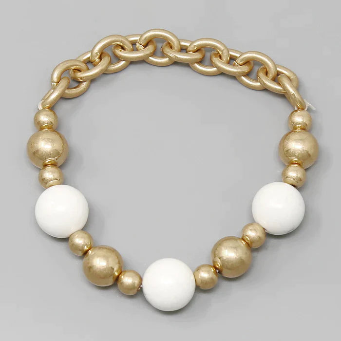 Natural Stone & Metal Chain Stretch Bracelet