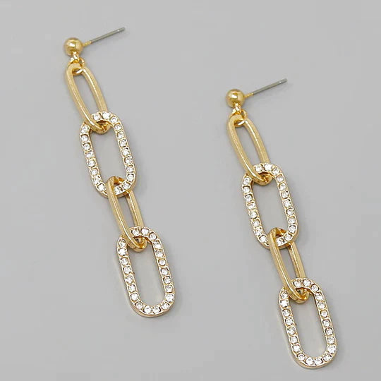 Rhinestone Pave Linked Dangle Earrings