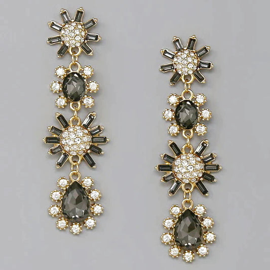 Glass Stone Embellished Statement Drop Earrings