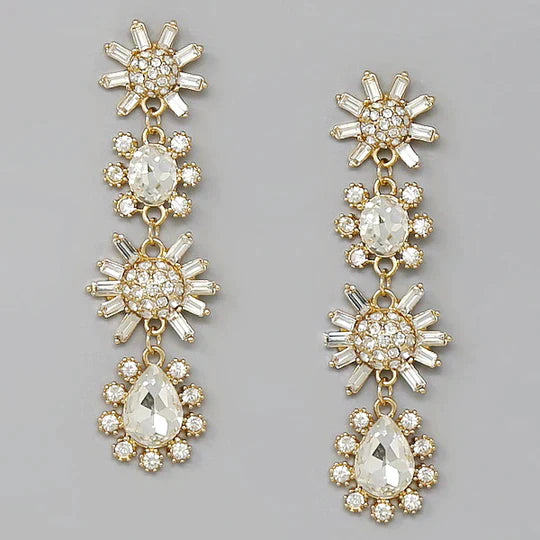 Glass Stone Embellished Statement Drop Earrings