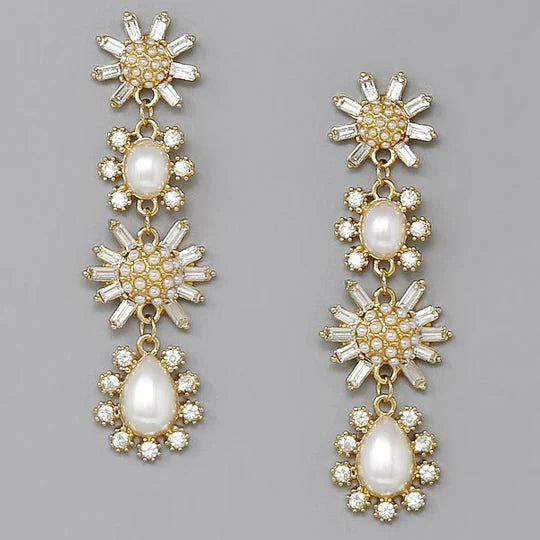 Glass Stone Embellished Statement Drop Earrings