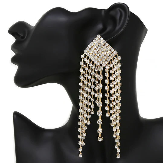 Glass Stone Pave Fringed Statment Earrings