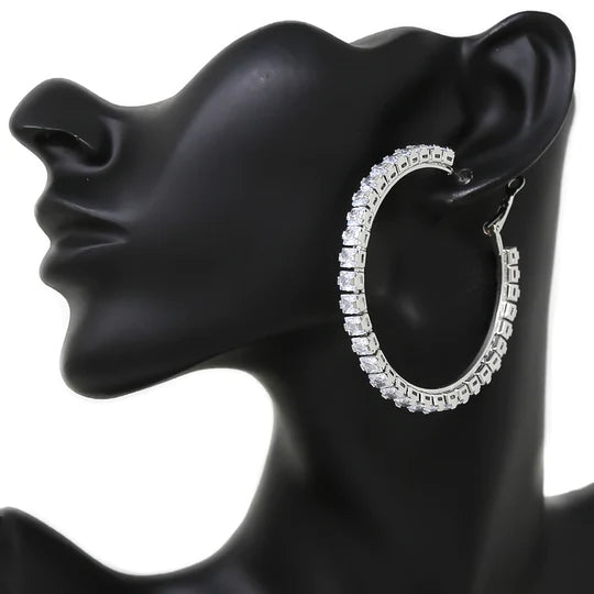 Square CZ Stone Pave Hoop Earrings