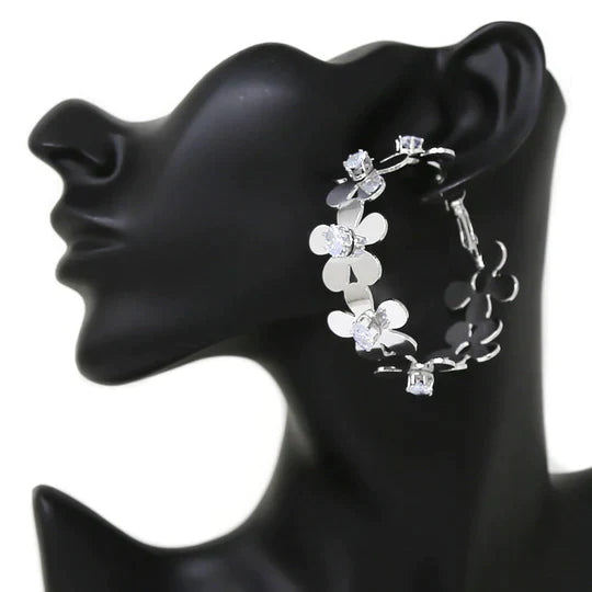 CZ Embellished Floral Hoop Earrings