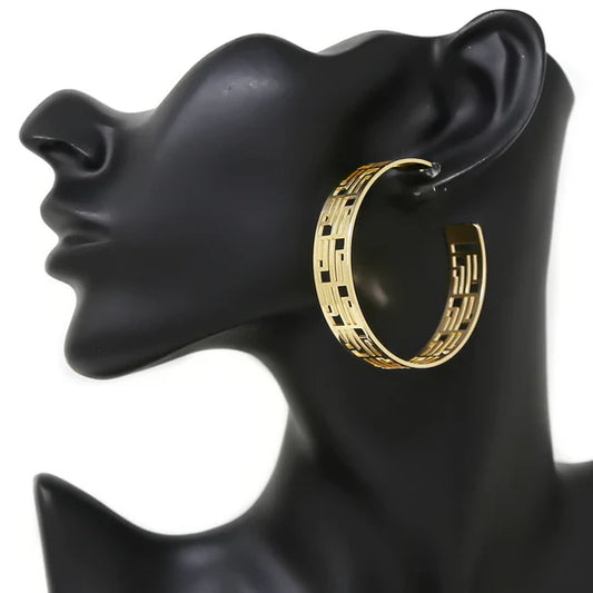 Greek Cutout Metal Hoop Earrings