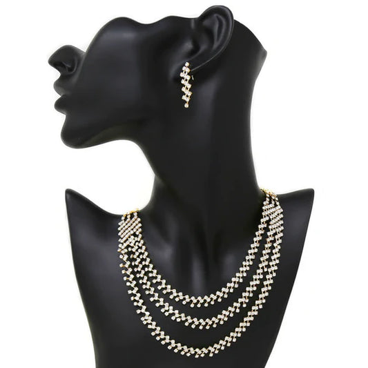 Rhinestone Pave Layered Statement Necklace Set