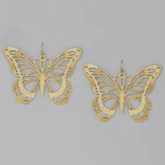 Butterfly Metal Filigree Drop Earrings