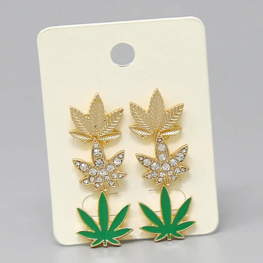 Hemp Leaf Stud Earring Set