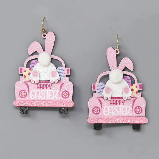 Happy Easter Bunny Car Glitter Earrings