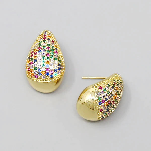 CZ Pave Teardrop Statement Stud Earrings