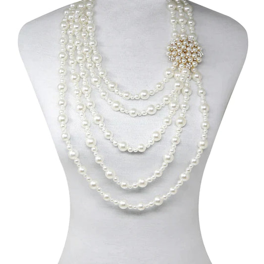 Pearl Beaded Multi Strand Layered Long Necklace