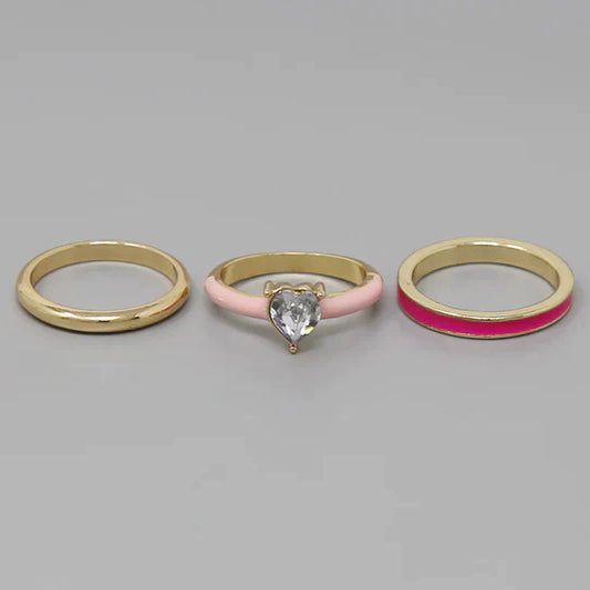 Heart Enamel Ring Set