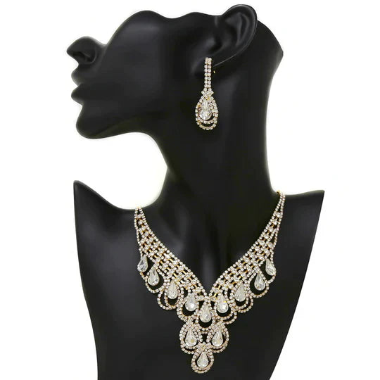 Glass Stone Pave Statement Necklace Set