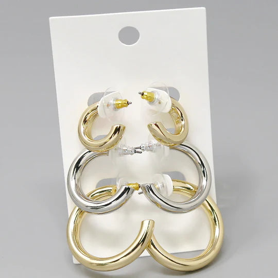 Metal Tube Hoop Earring Set