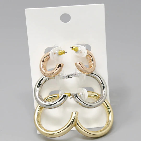 Metal Tube Hoop Earring Set