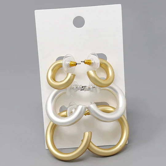 Metal Tube Hoop Earring Set