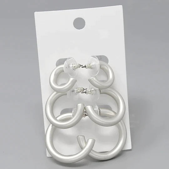 Metal Tube Hoop Earring Set