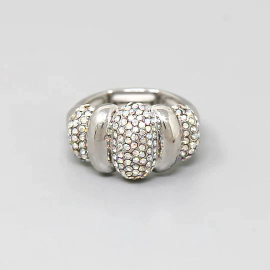 Rhinestone Pave Ribbed Stretch Ring