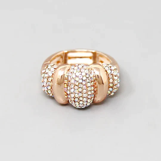 Rhinestone Pave Ribbed Stretch Ring